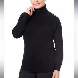 Joseph A. Black Button Shoulder Turtleneck